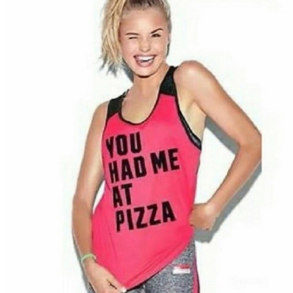 PINK “You Had Me at Pizza” Neon Tank Top